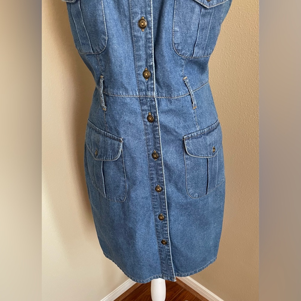 Denim Sleeveless Button Down Dress - 100% Cotton - Size: Large - Picture 3 of 9